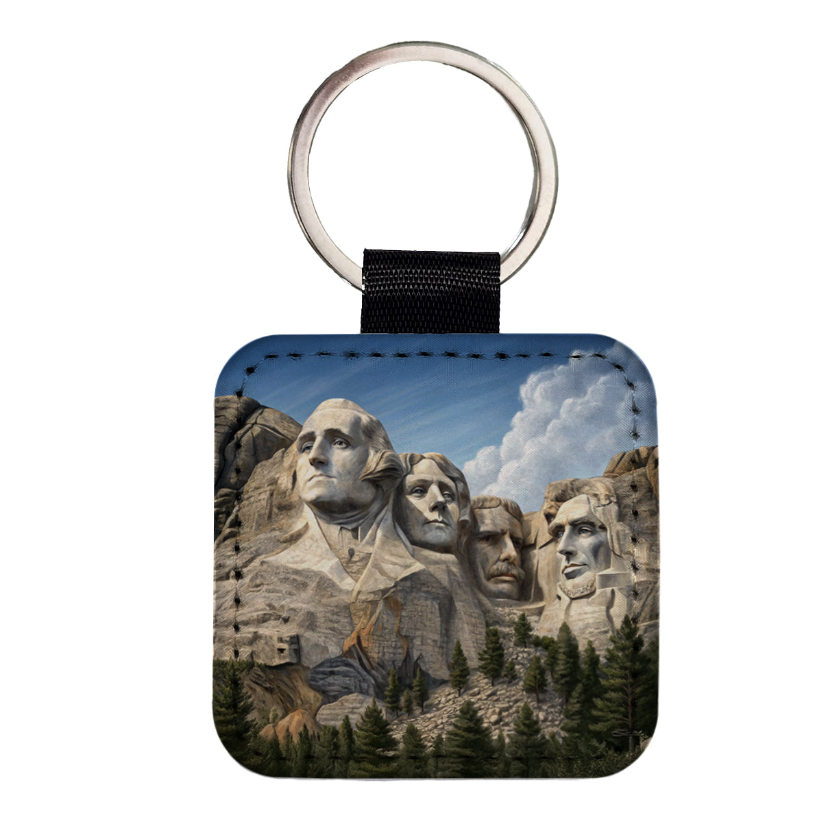 Mount Rushmore National Memorial Black Hills South Dakota Square Faux Leather Keychain