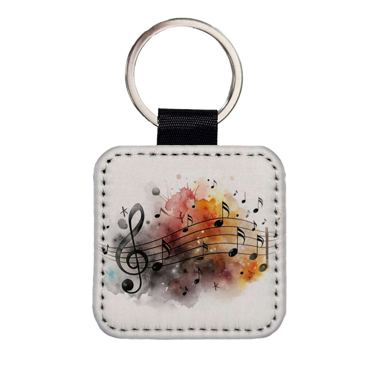 Music Musical Notes Treble Clef Watercolor Square Faux Leather Keychain