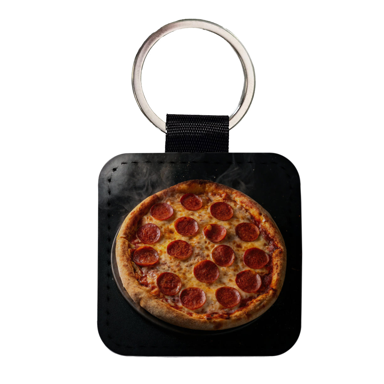 New York Style Pepperoni Pizza Square Faux Leather Keychain