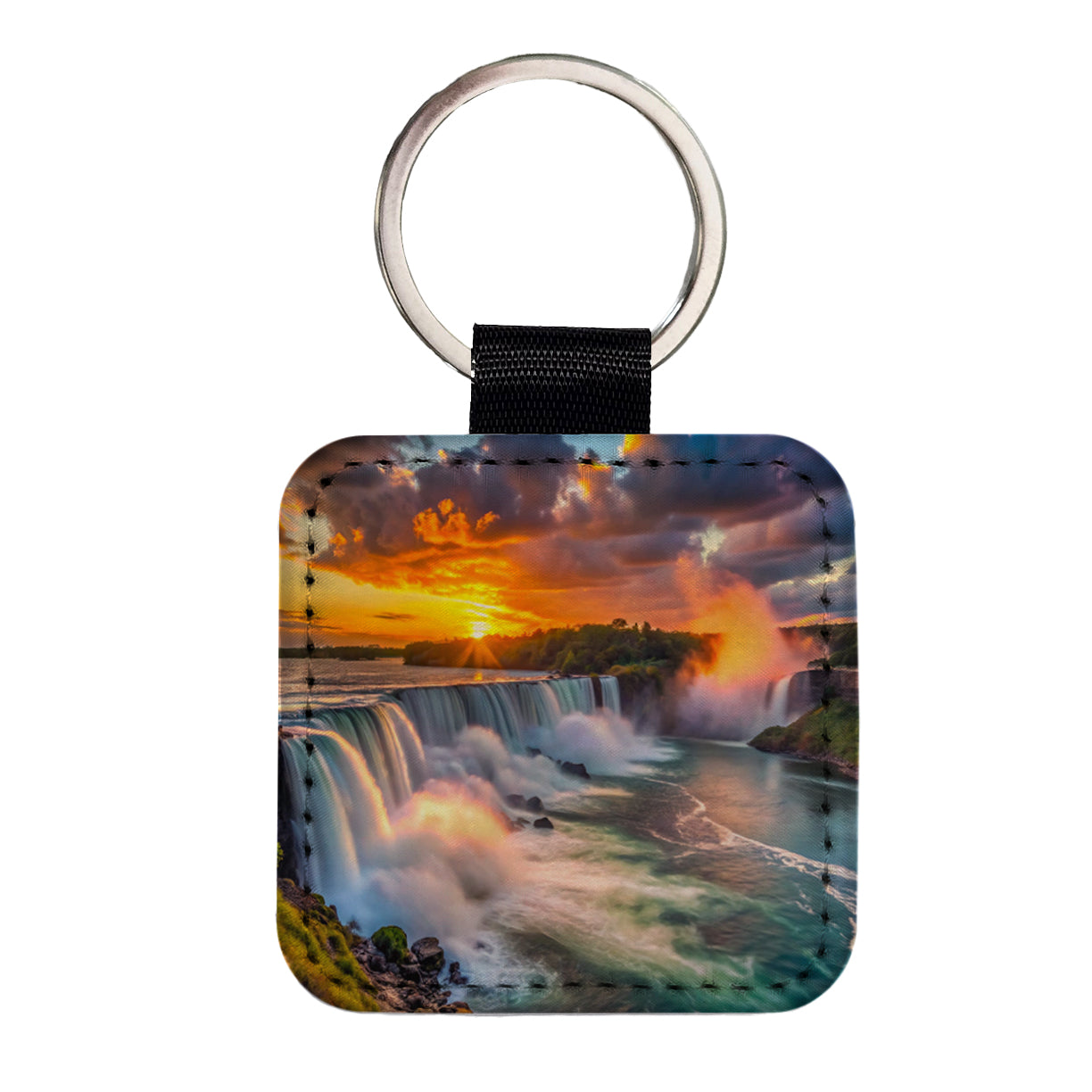 Niagara Falls At Sunset New York Square Faux Leather Keychain