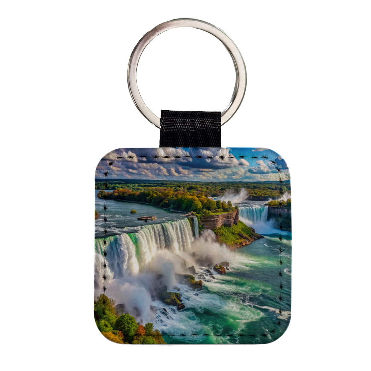 Niagara Falls New York Square Faux Leather Keychain