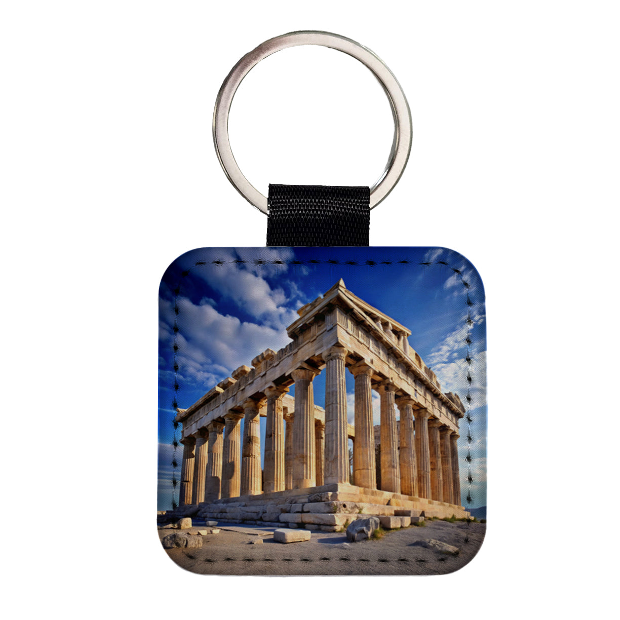 Parthenon Temple Athens Greece Greek Square Faux Leather Keychain