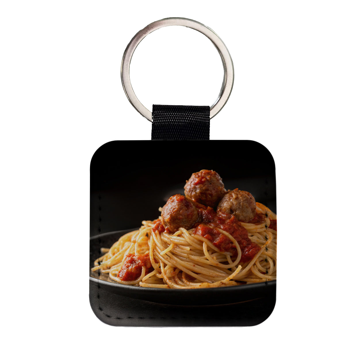 Pasta Spaghetti Sauce And Meatballs Square Faux Leather Keychain