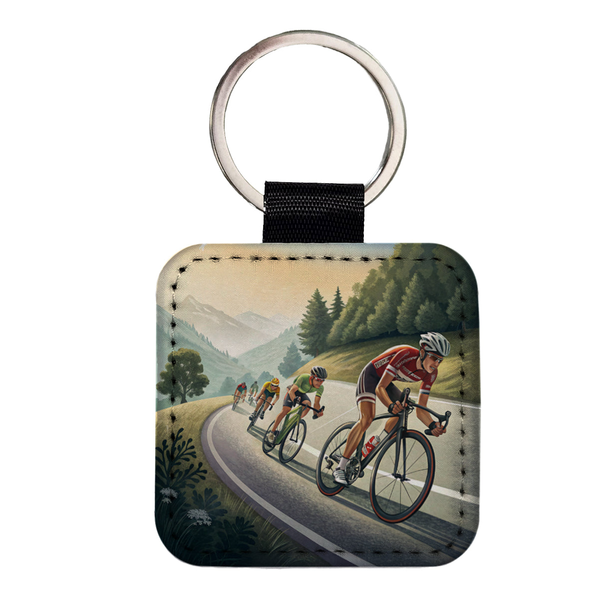 Road Bicycle Bike Racing Square Faux Leather Keychain