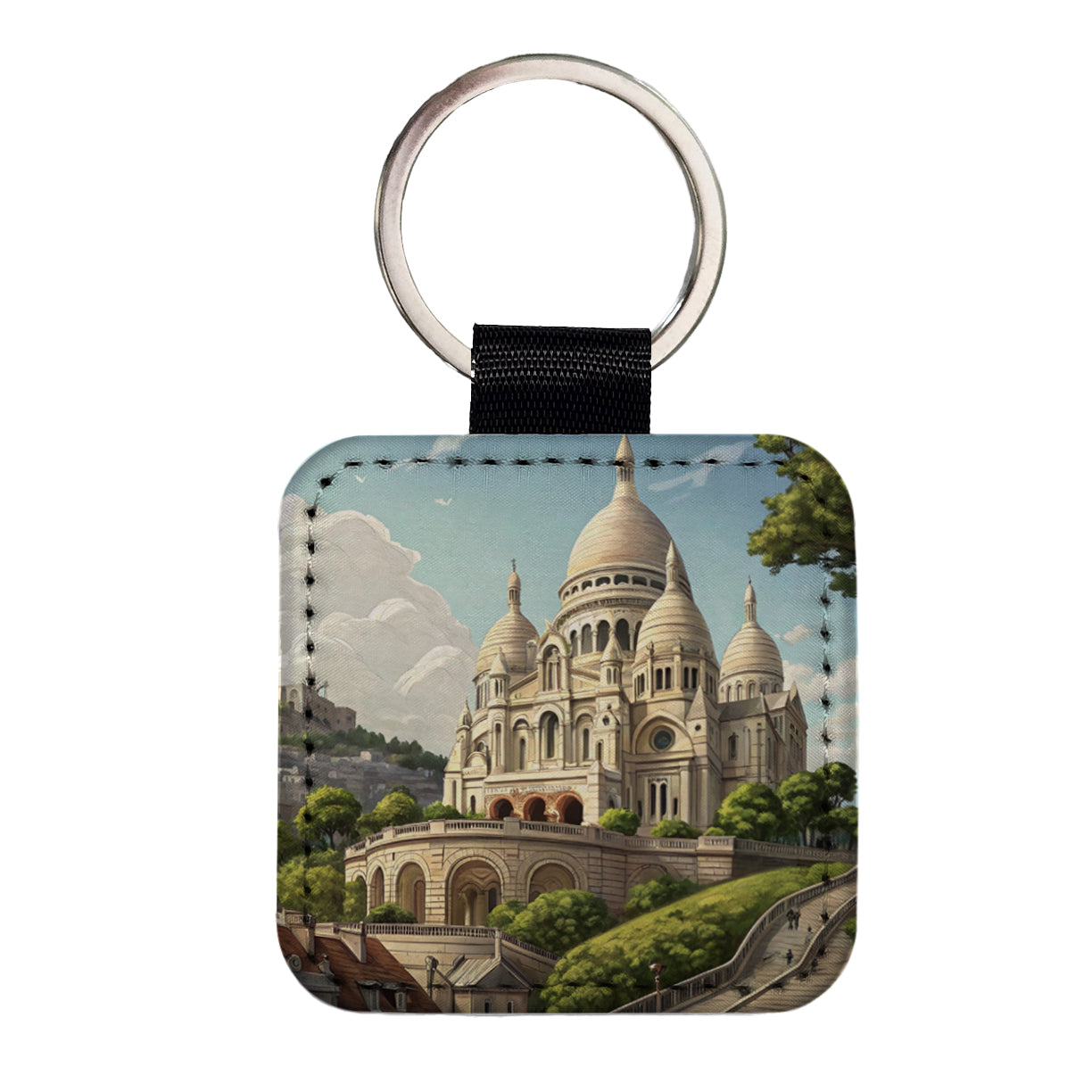 Sacre Coeur Church Paris France Square Faux Leather Keychain