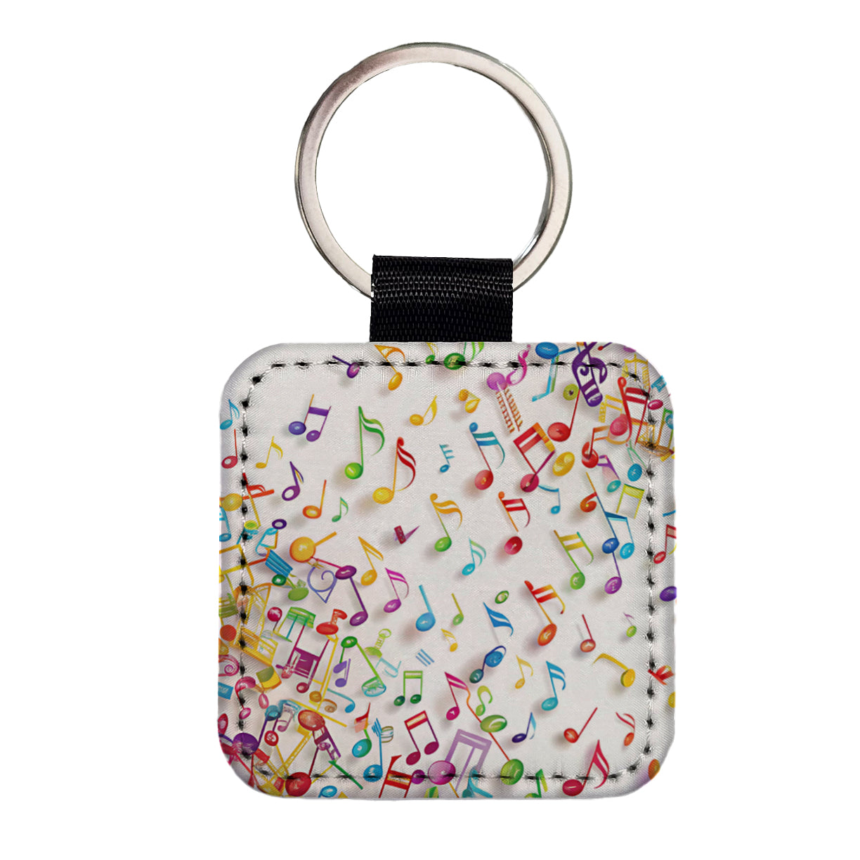 Scattered Colorful Rainbow Music Musical Notes Square Faux Leather Keychain