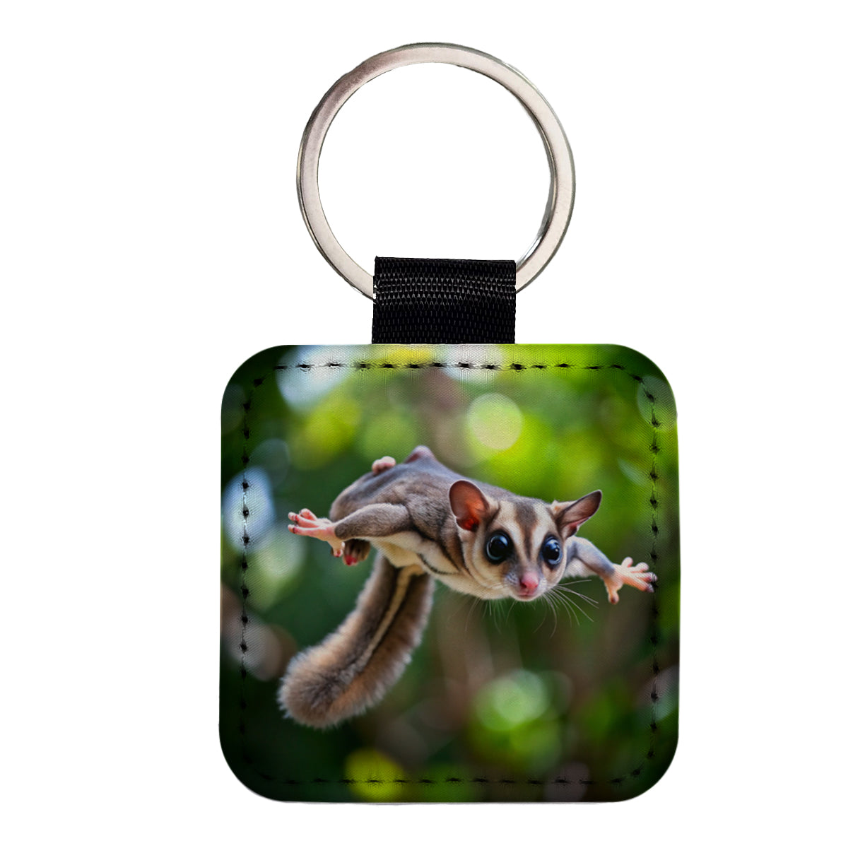 Sugar Glider Flying Gliding Square Faux Leather Keychain