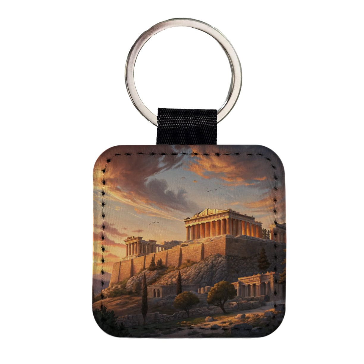 The Acropolis At Golden Hour Athens Greece Square Faux Leather Keychain