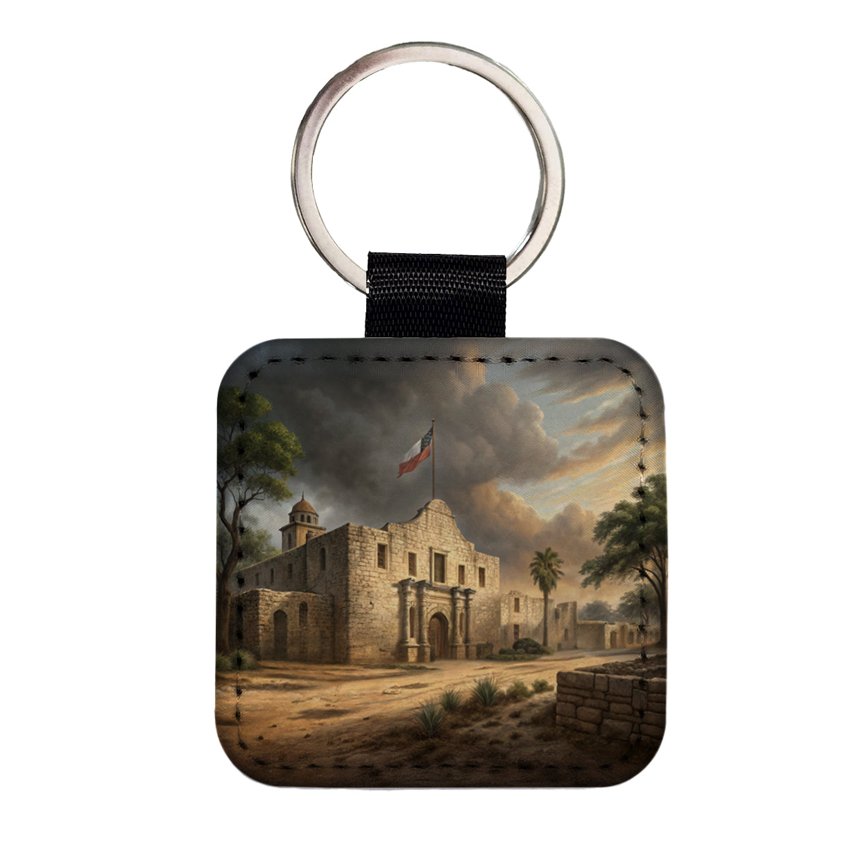 The Alamo In 1836 Texas Square Faux Leather Keychain
