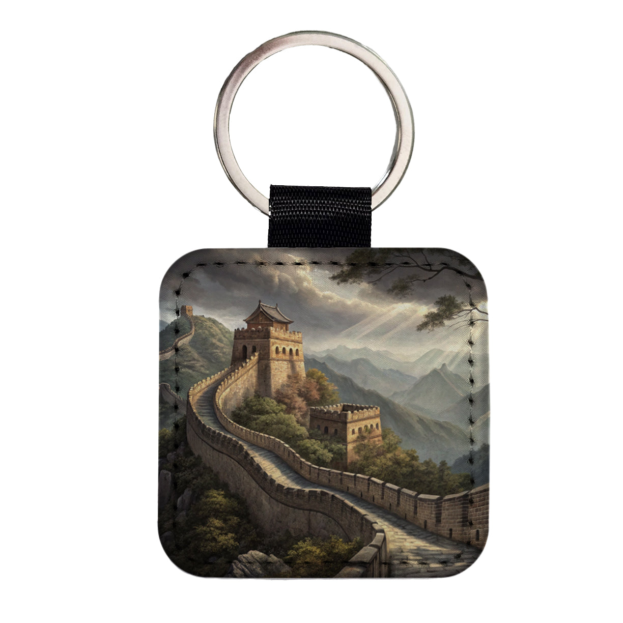 The Great Wall Of China Square Faux Leather Keychain
