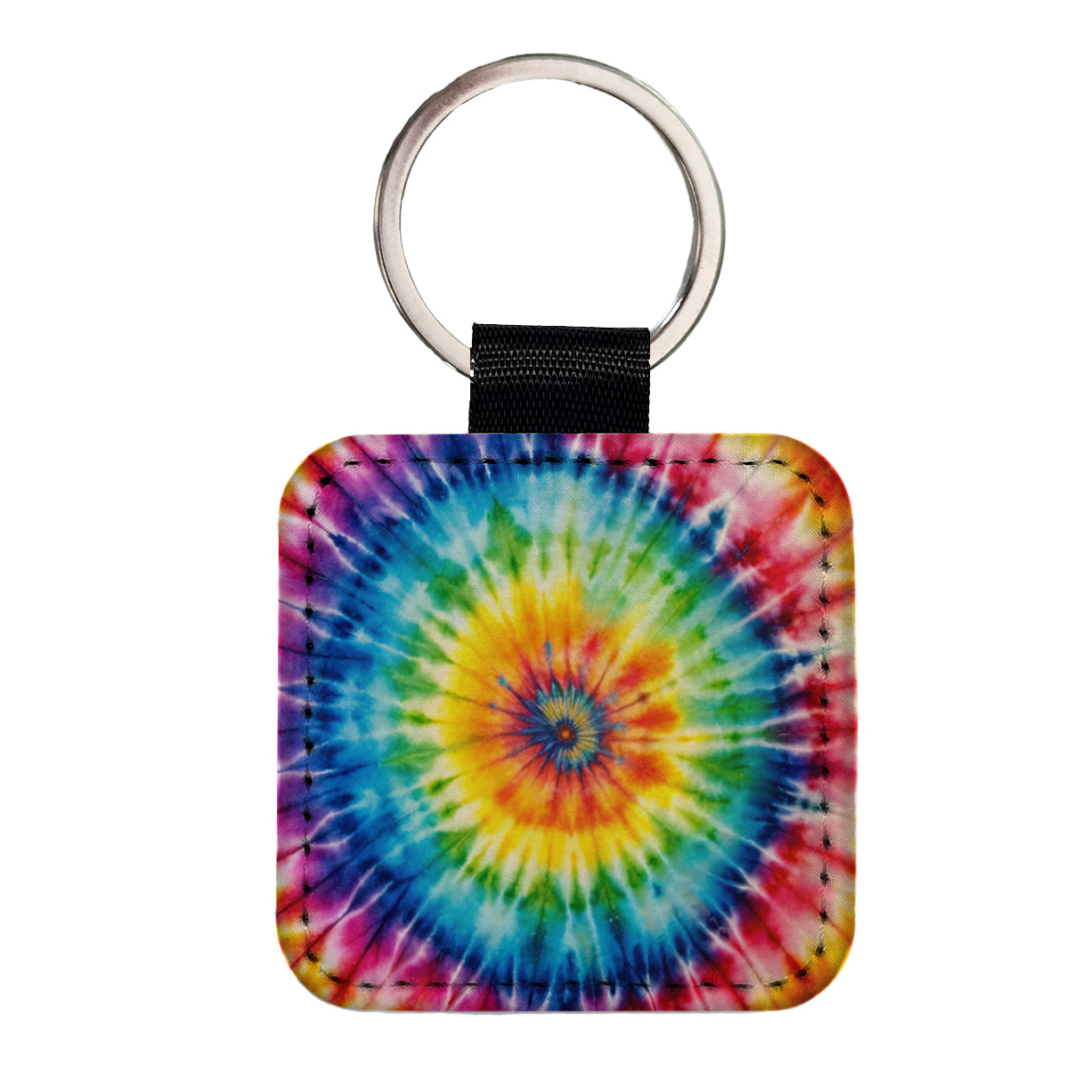 Tie-Dye Watercolor Design Square Faux Leather Keychain