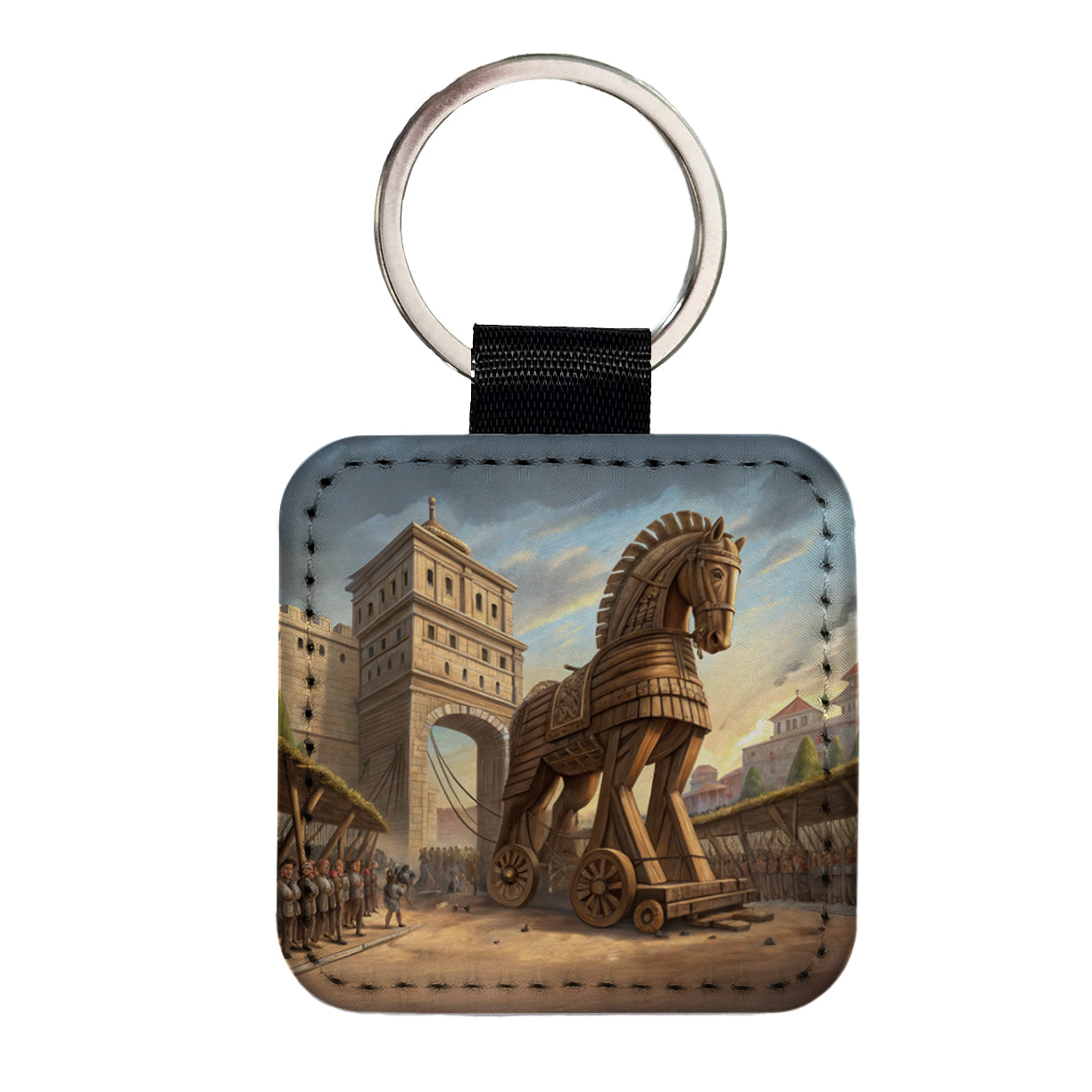 Trojan Horse Being Brought Into Troy Homer's Iliad War Square Faux Leather Keychain