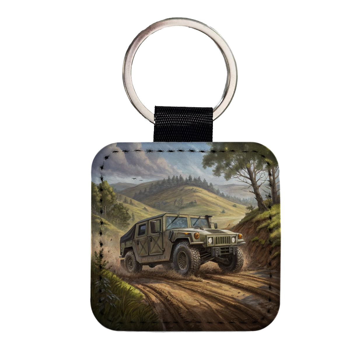 US Army Military Humvee Square Faux Leather Keychain