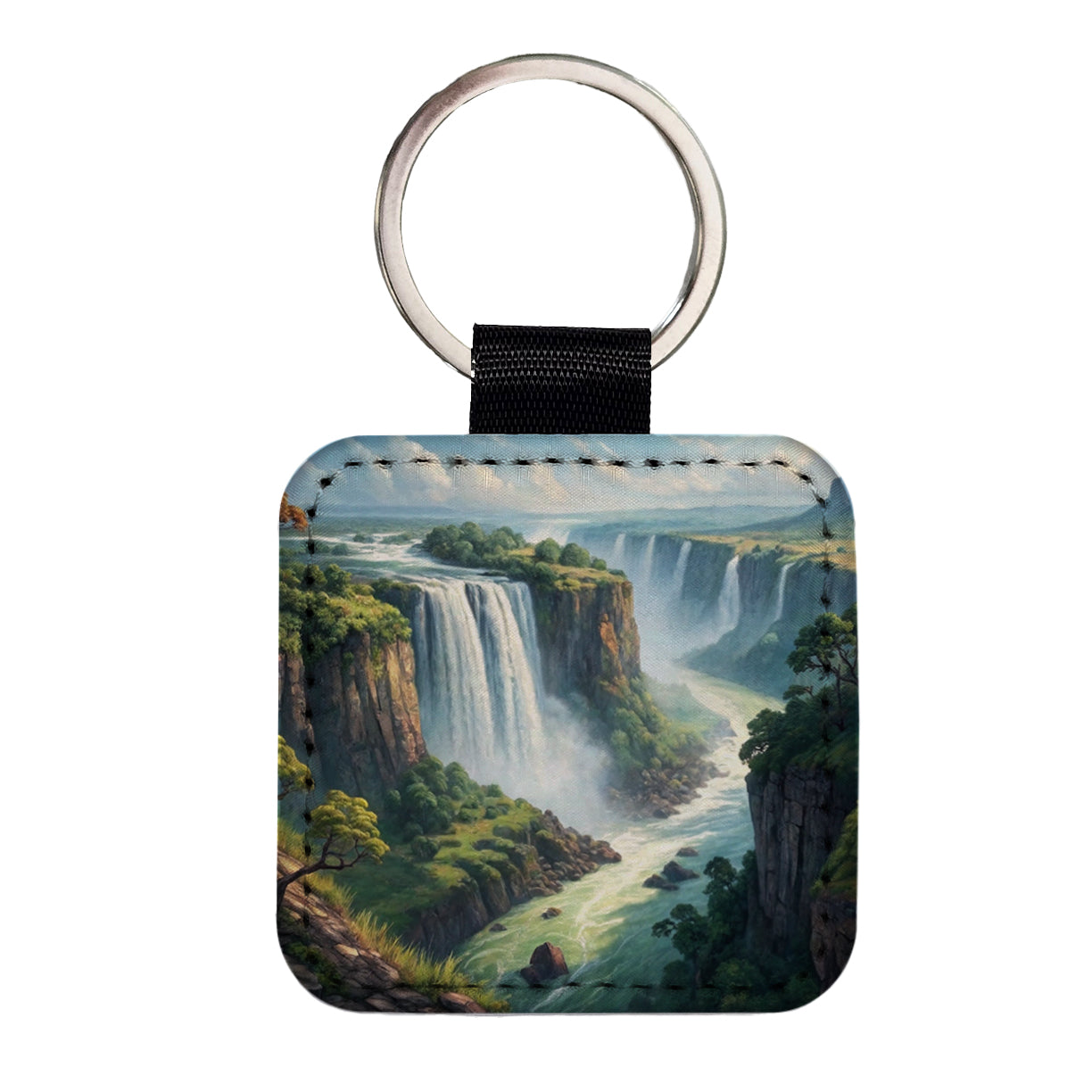 Victoria Falls Zimbabwe Zambia Africa Square Faux Leather Keychain