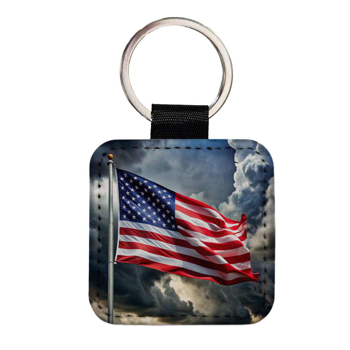 Waving American Flag After Storm Patriotic United States Square Faux Leather Keychain