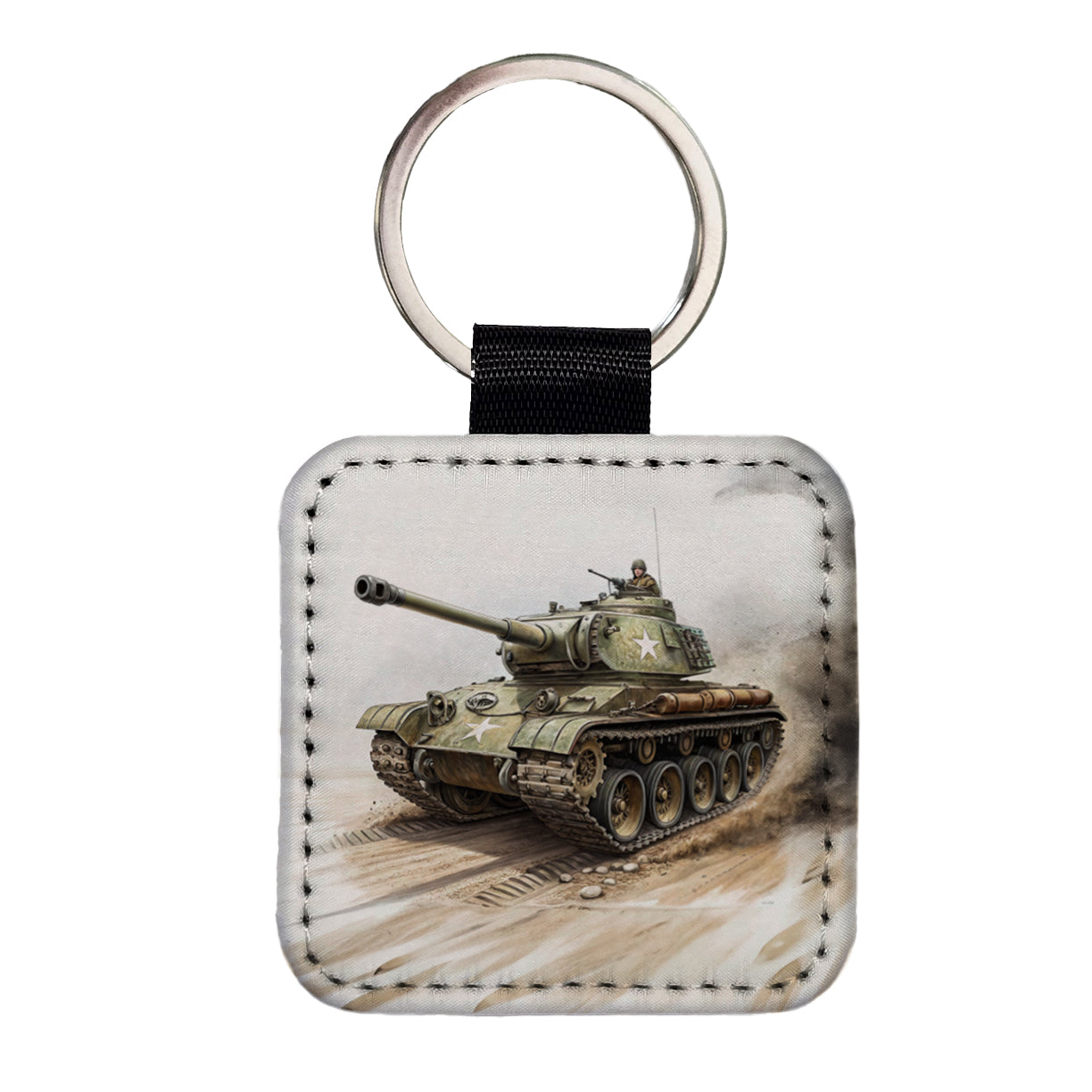 WWII M26 Pershing US Heavy Tank Square Faux Leather Keychain