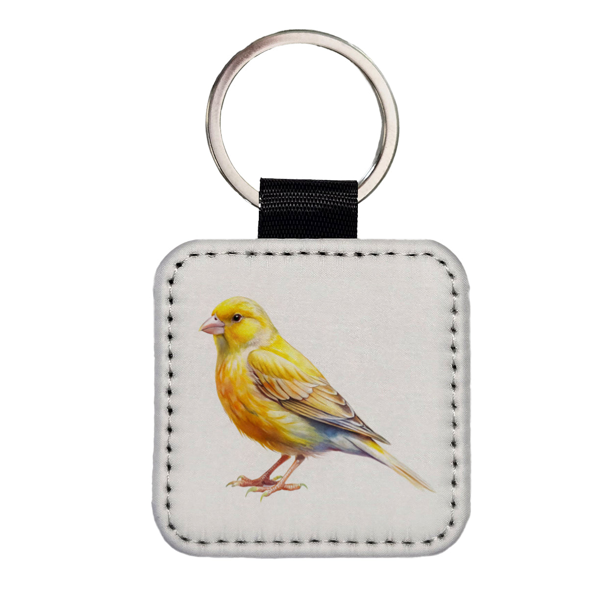 Yellow Canary Bird Watercolor Square Faux Leather Keychain