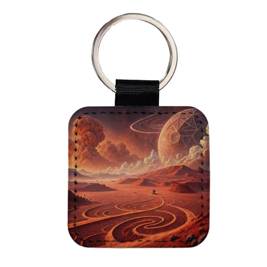 Abstract Alien Martian Sci-fi Landscape Square Faux Leather Keychain
