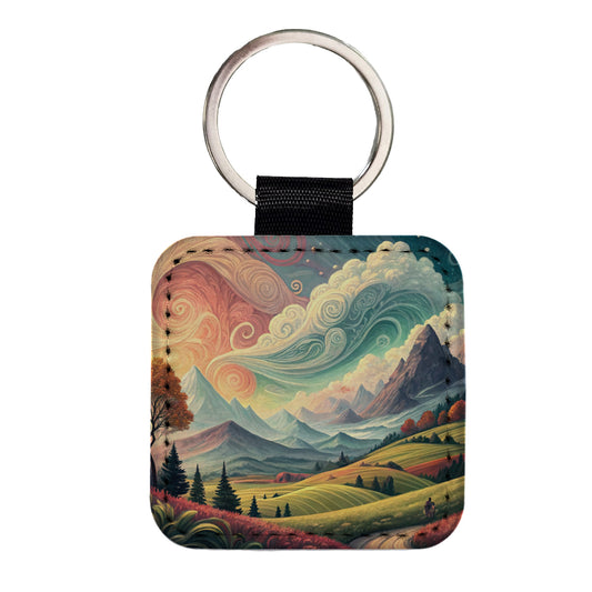 Abstract Tranquil Landscape Square Faux Leather Keychain