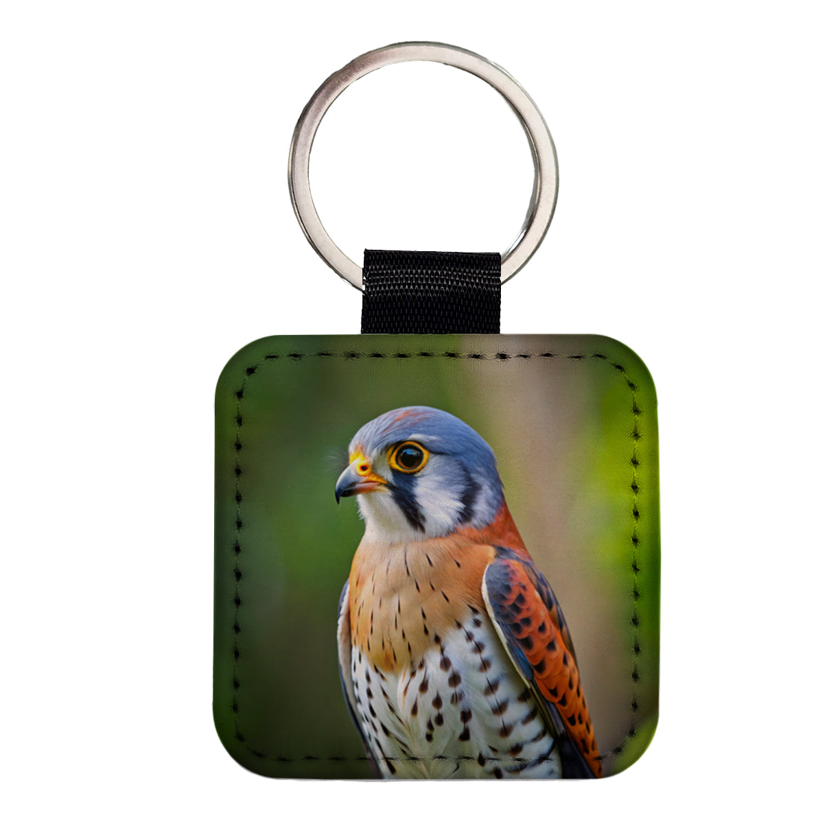 American Kestrel Raptor Bird Of Prey Square Faux Leather Keychain