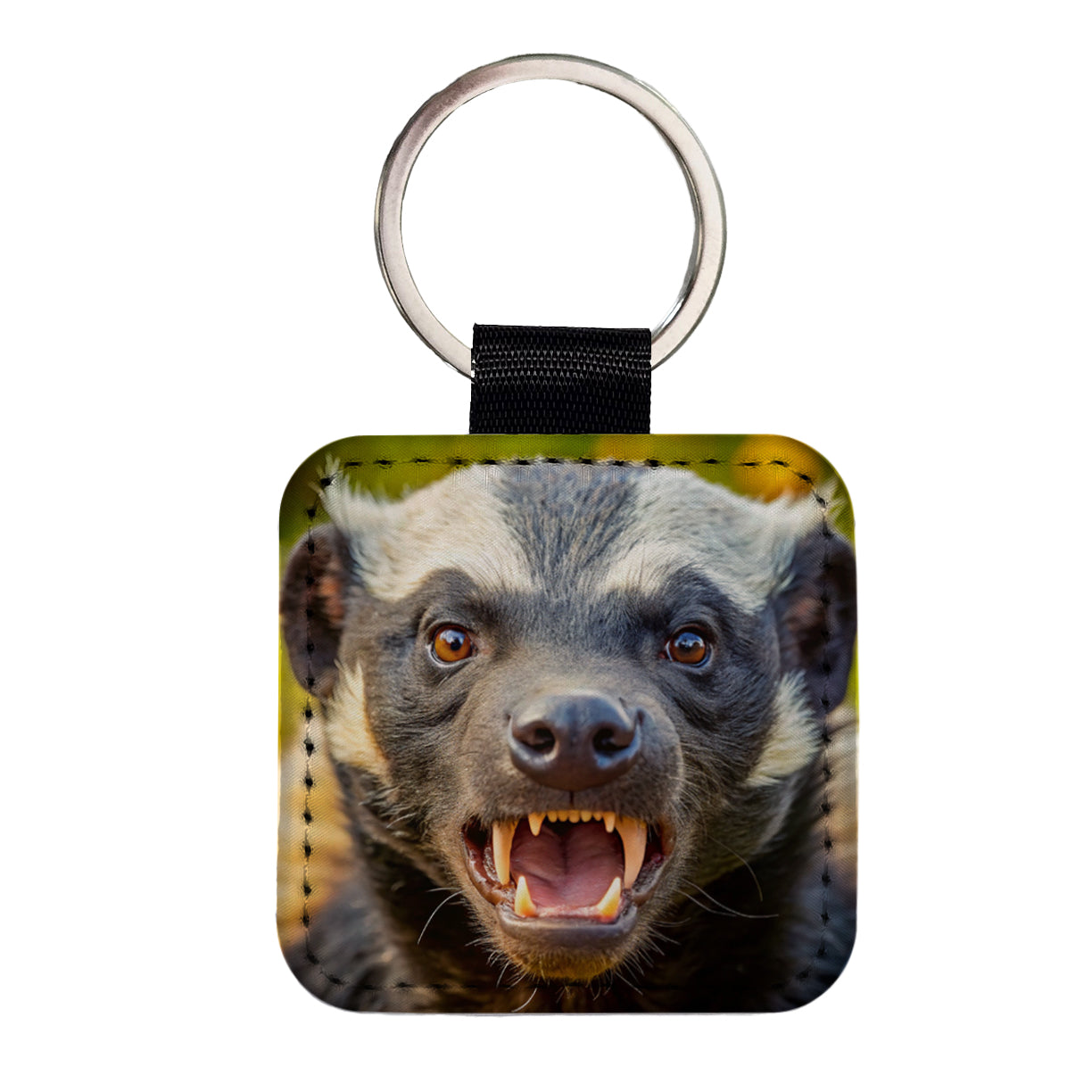 Angry Honey Badger Square Faux Leather Keychain