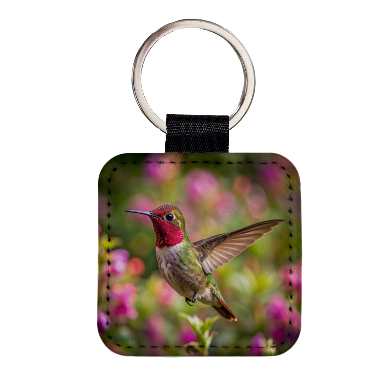 Anna's Hummingbird Backyard Bird Square Faux Leather Keychain