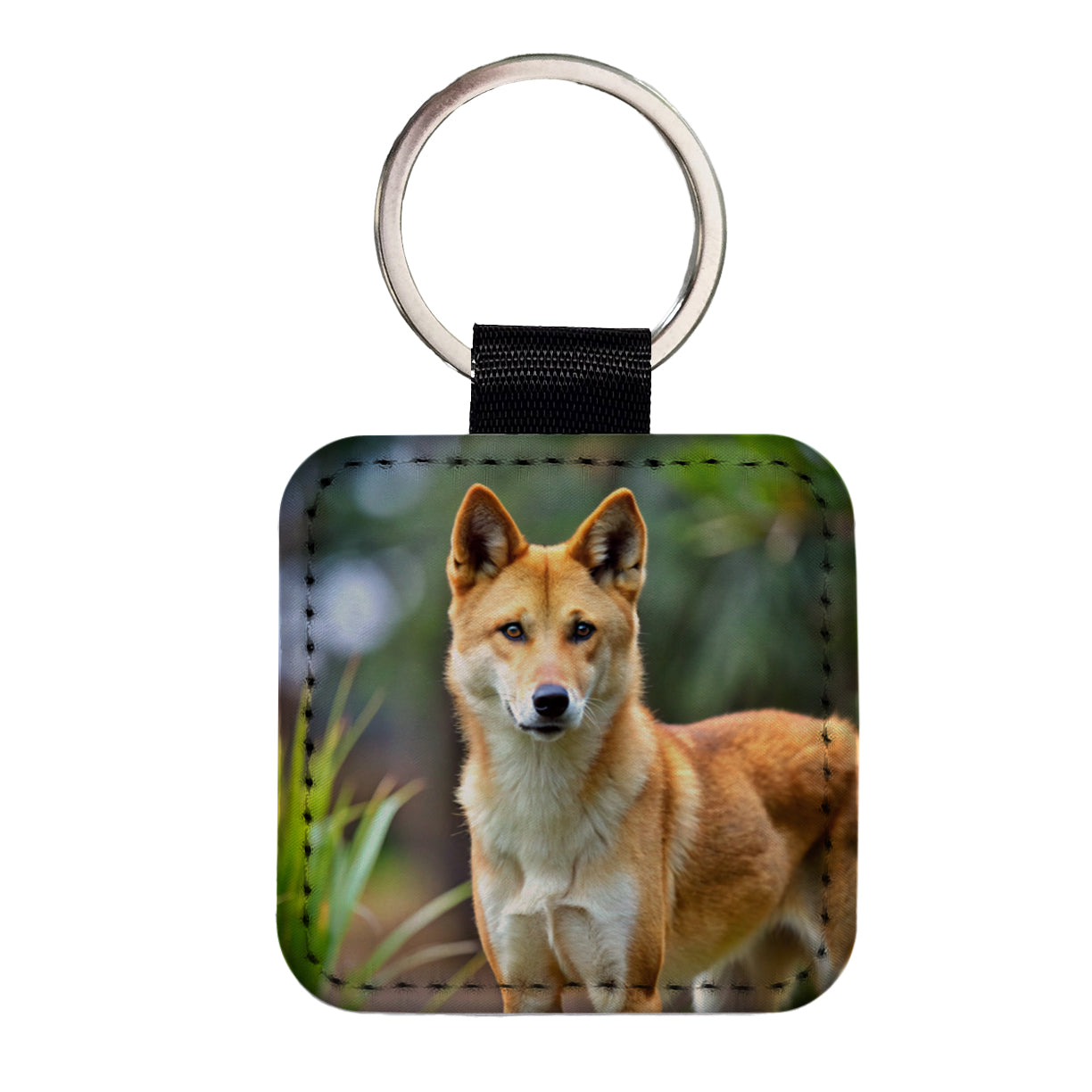 Australian Dingo Square Faux Leather Keychain