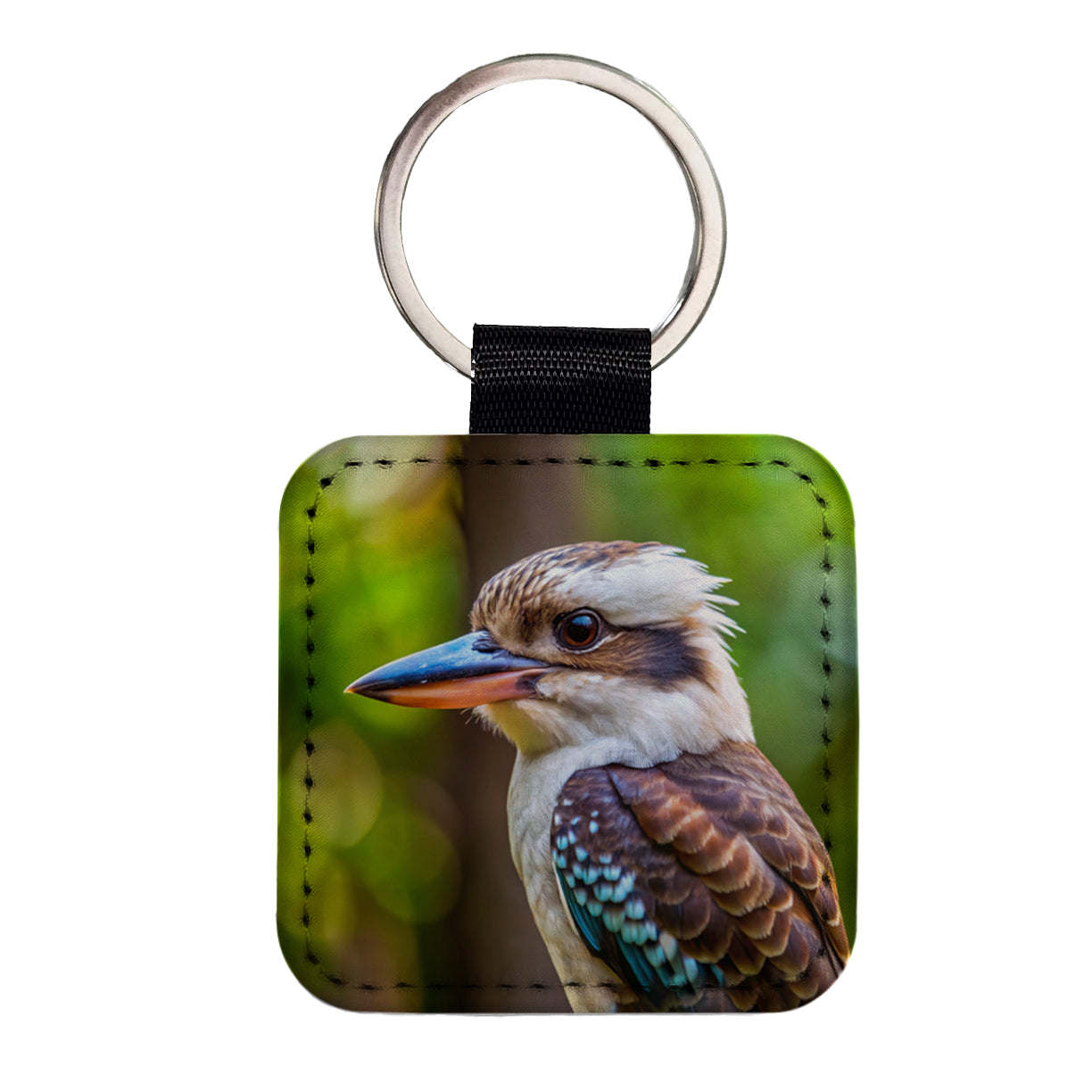 Australian Kookaburra Bird Square Faux Leather Keychain