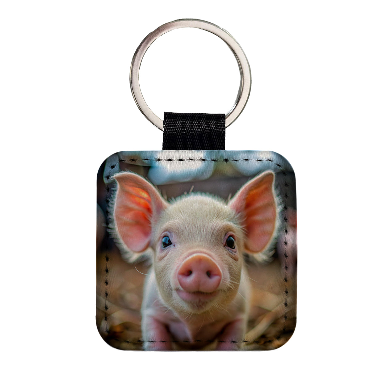 Baby Pig Face Square Faux Leather Keychain