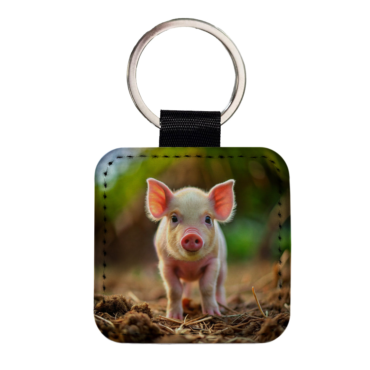 Baby Pig Square Faux Leather Keychain