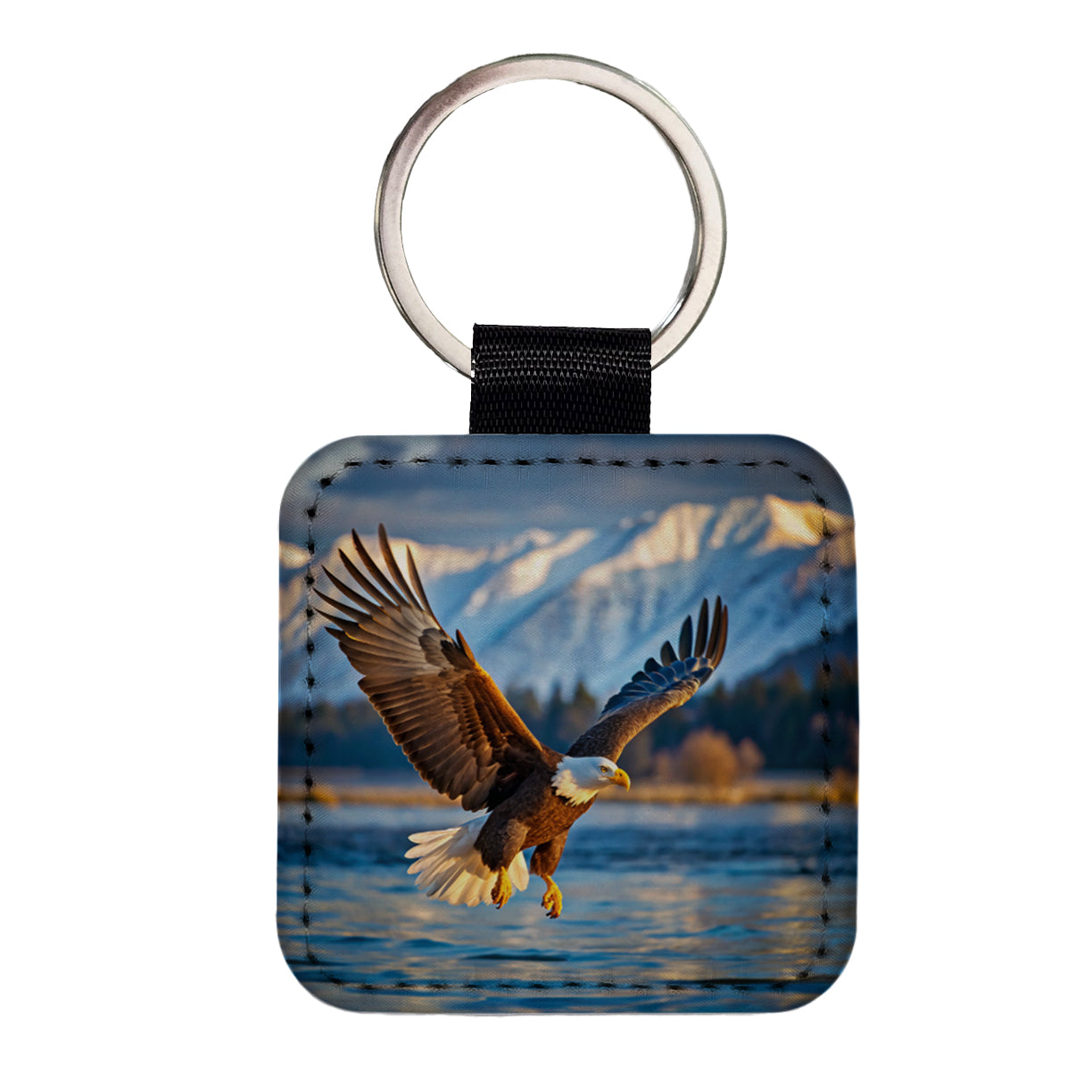 Bald Eagle Flying Raptor Bird Of Prey Square Faux Leather Keychain