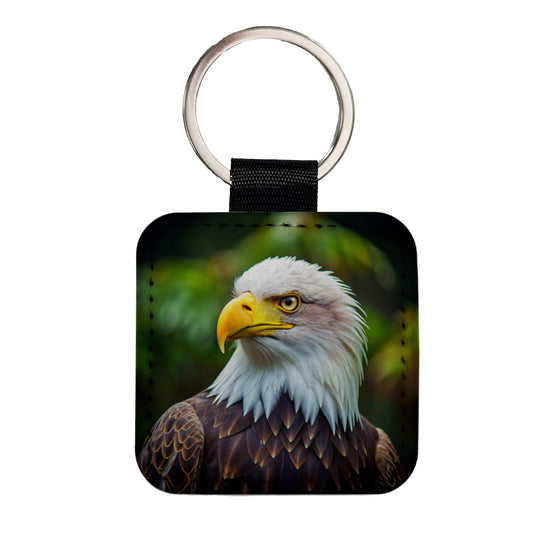 Bald Eagle Raptor Bird Of Prey Square Faux Leather Keychain