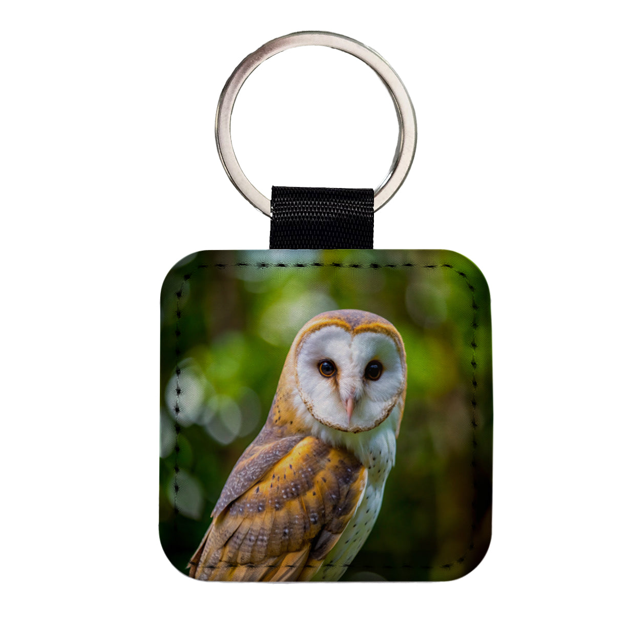Barn Owl Raptor Bird Of Prey Square Faux Leather Keychain