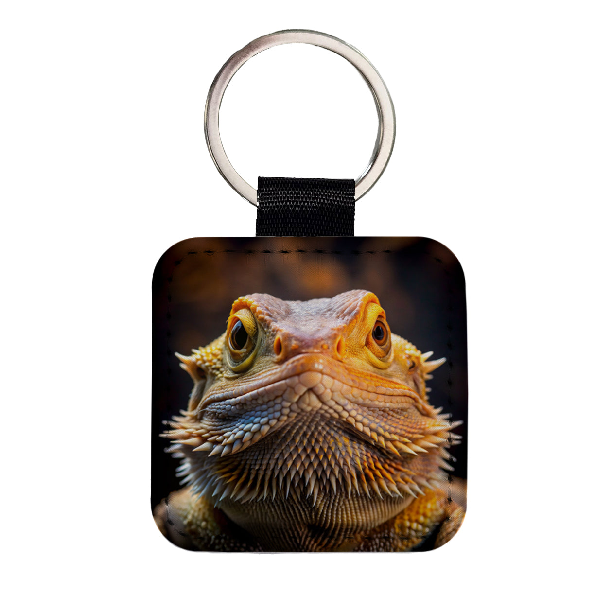 Bearded Dragon Lizard Reptile Face Square Faux Leather Keychain