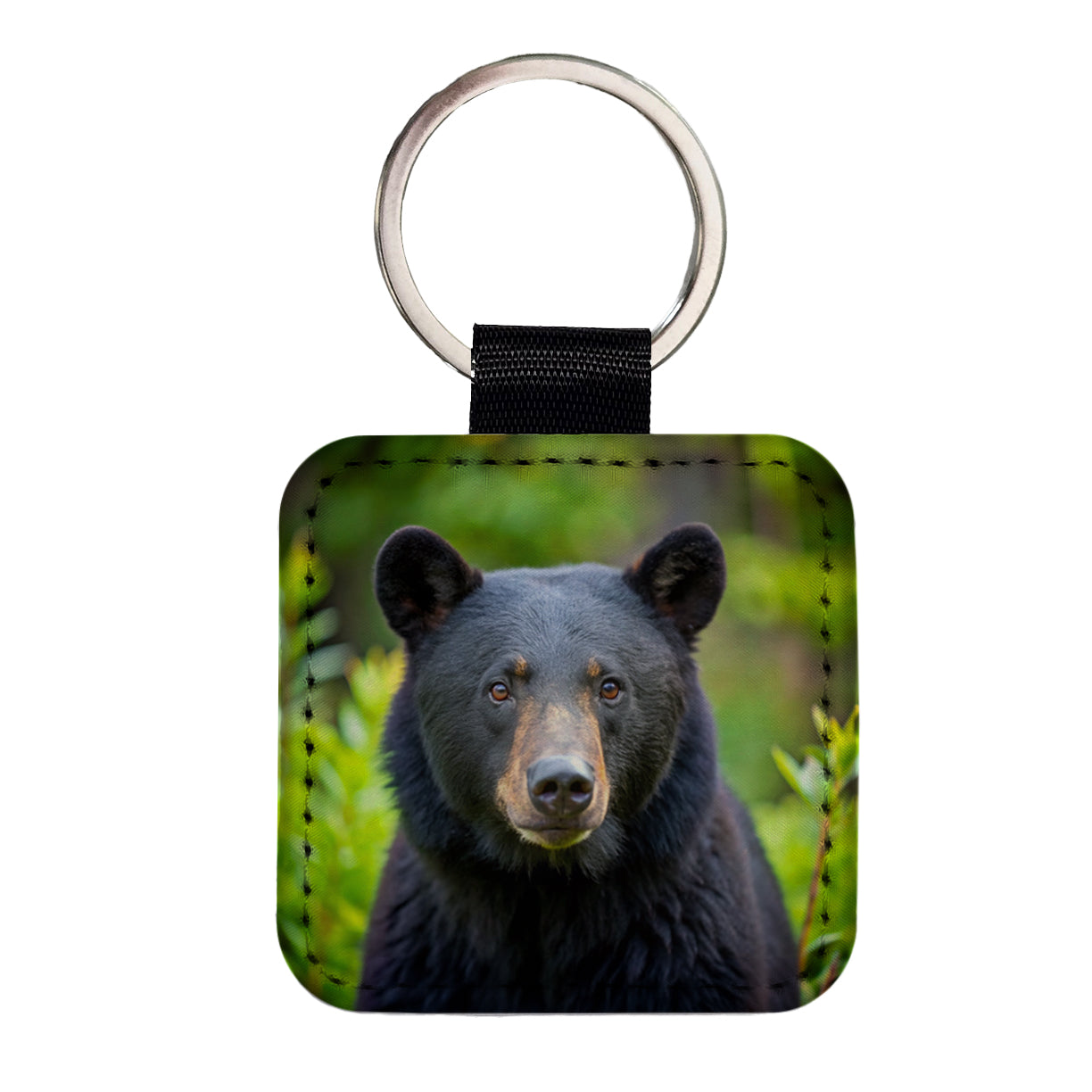 Black Bear Square Faux Leather Keychain