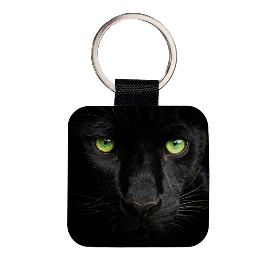 Black Panther Eyes Square Faux Leather Keychain