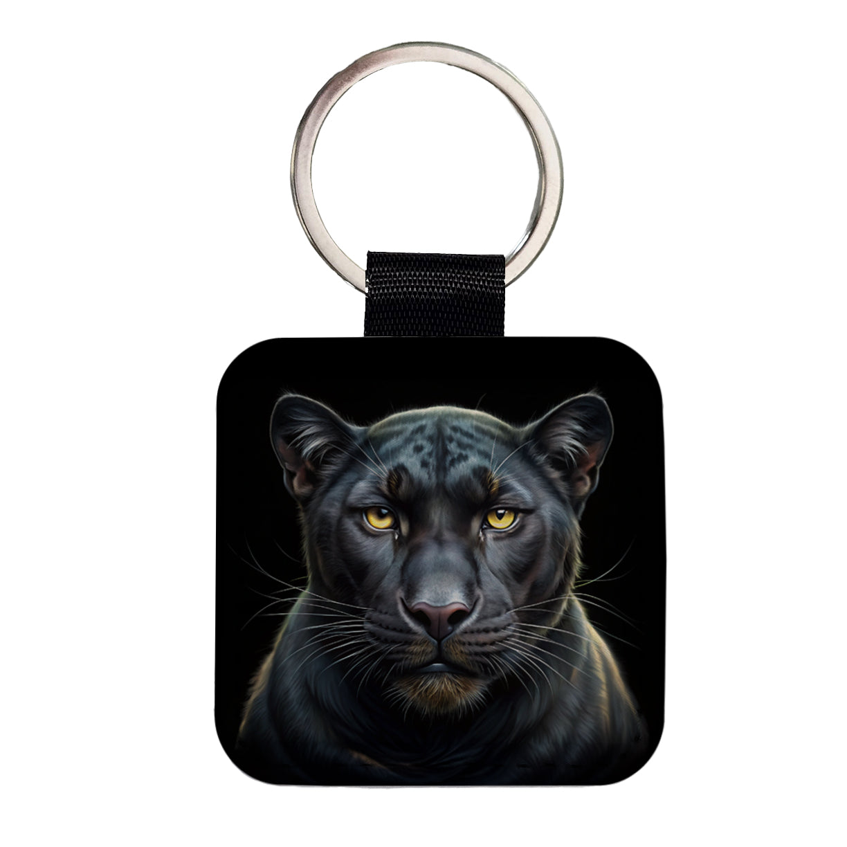 Black Panther Face Art Square Faux Leather Keychain