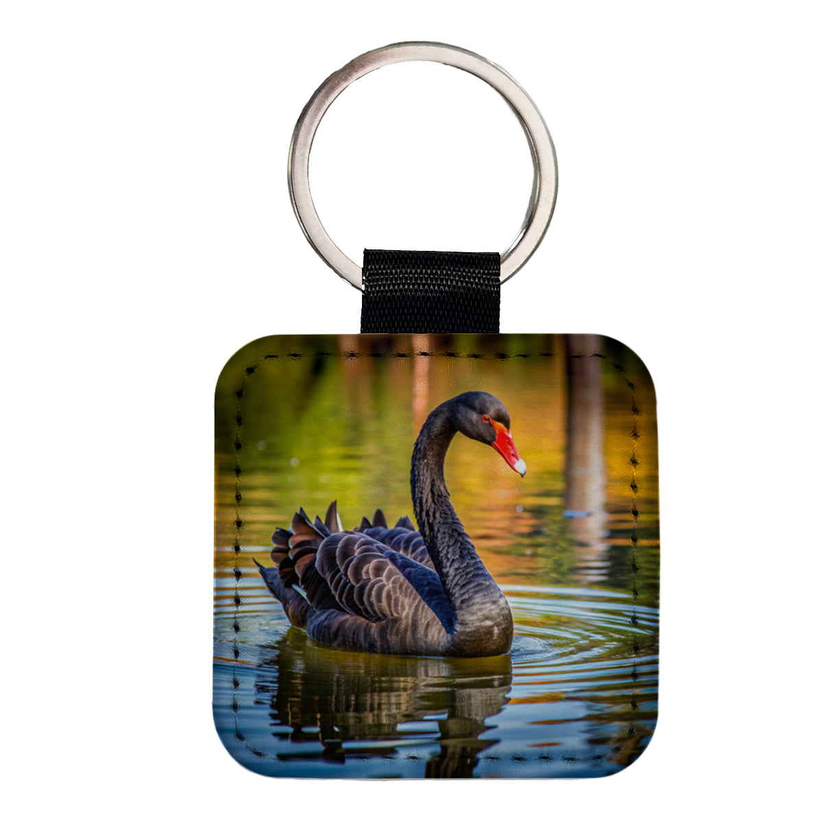 Black Swan Square Faux Leather Keychain