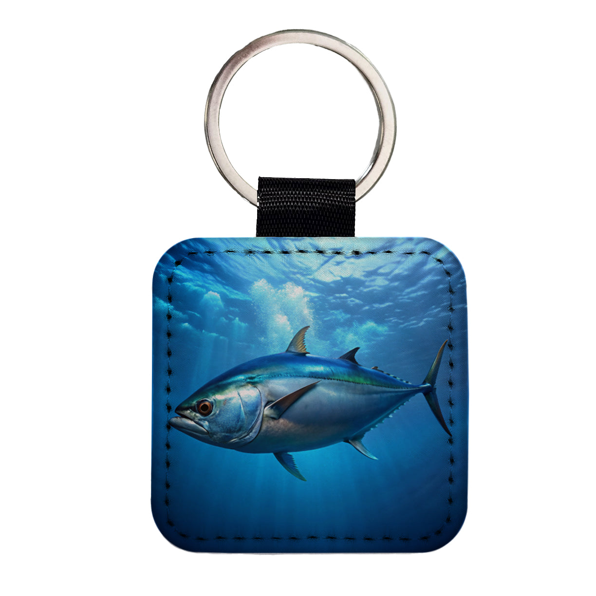 Bluefin Tuna Fish Square Faux Leather Keychain