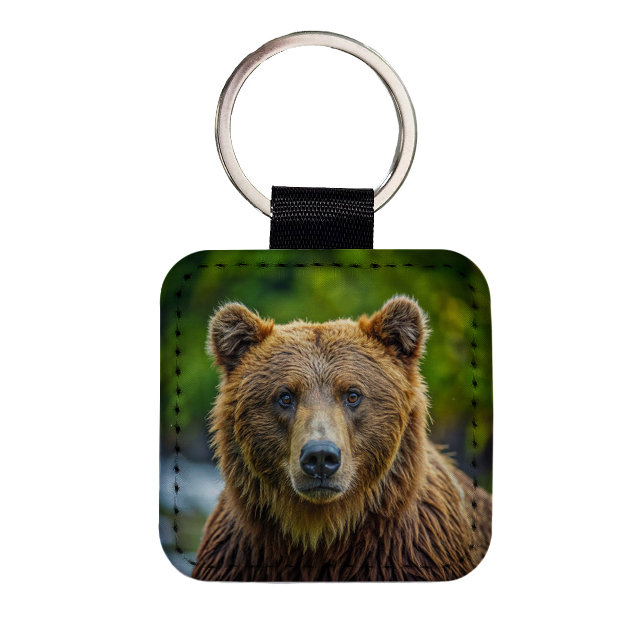 Brown Bear Square Faux Leather Keychain