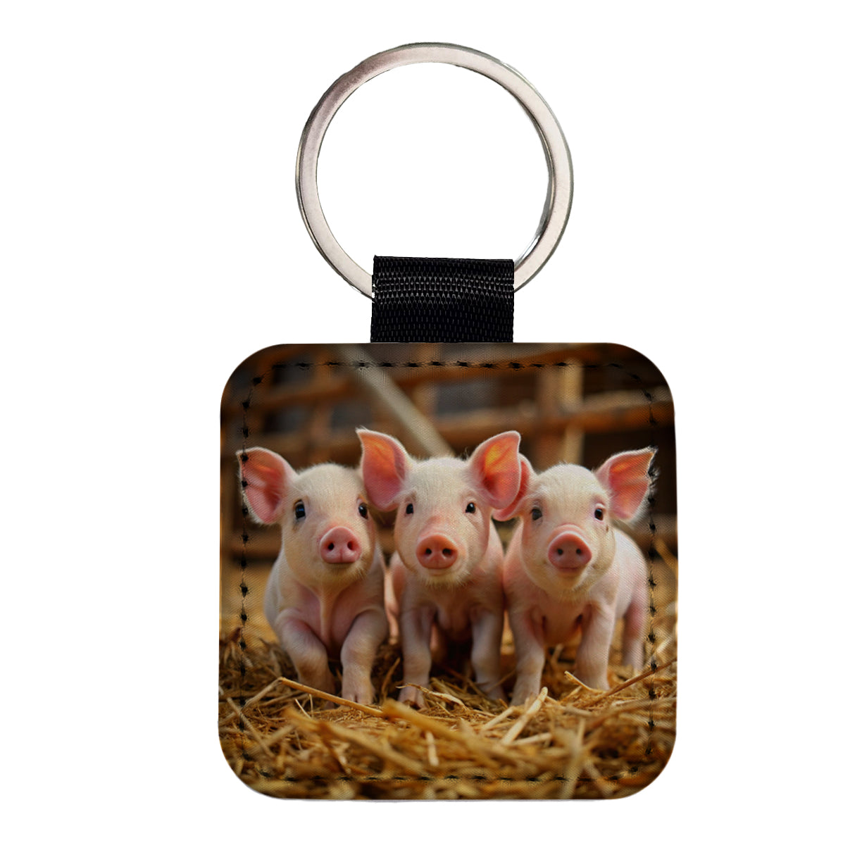 Bunch of Pink Baby Pigs Square Faux Leather Keychain