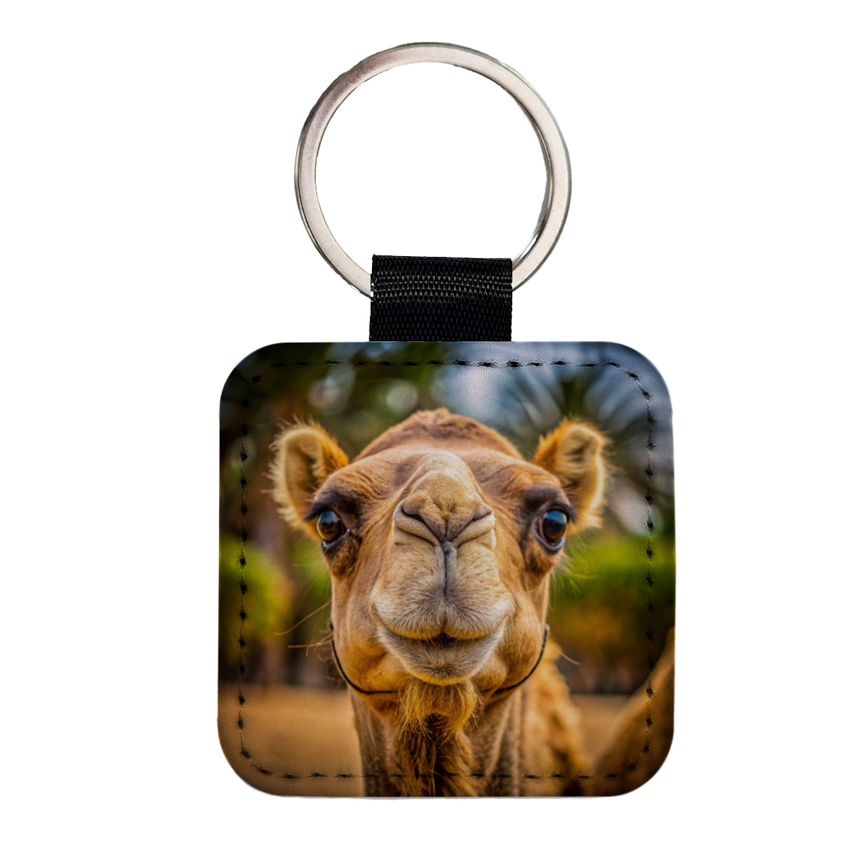 Camel Face Square Faux Leather Keychain