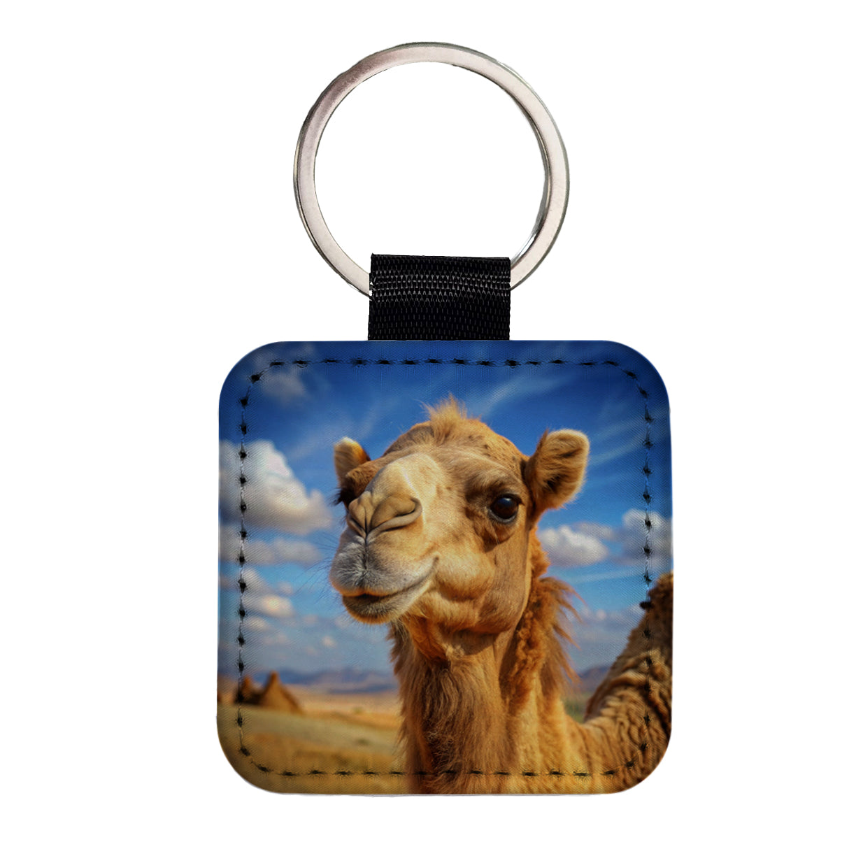 Camel Square Faux Leather Keychain