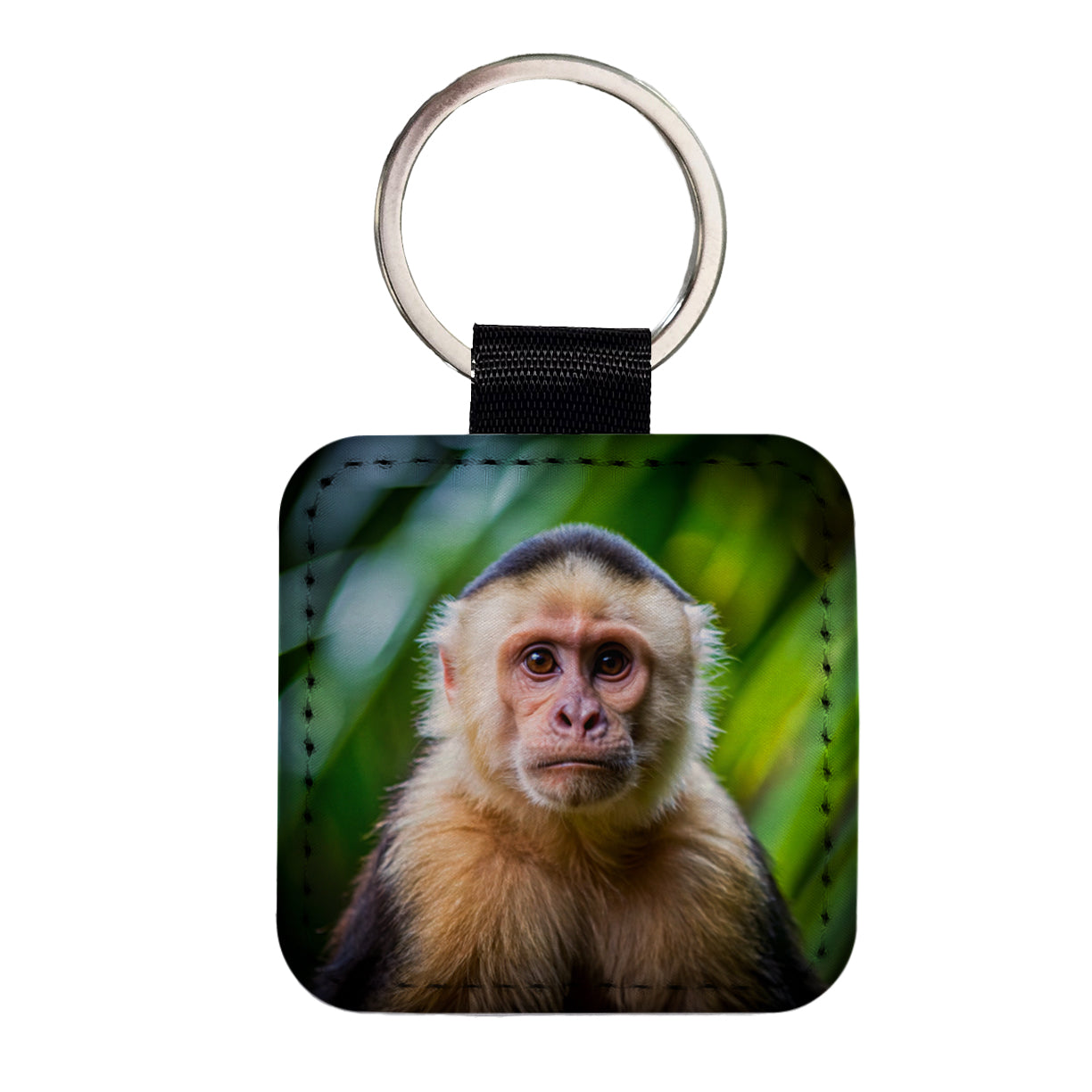 Capuchin Monkey Square Faux Leather Keychain