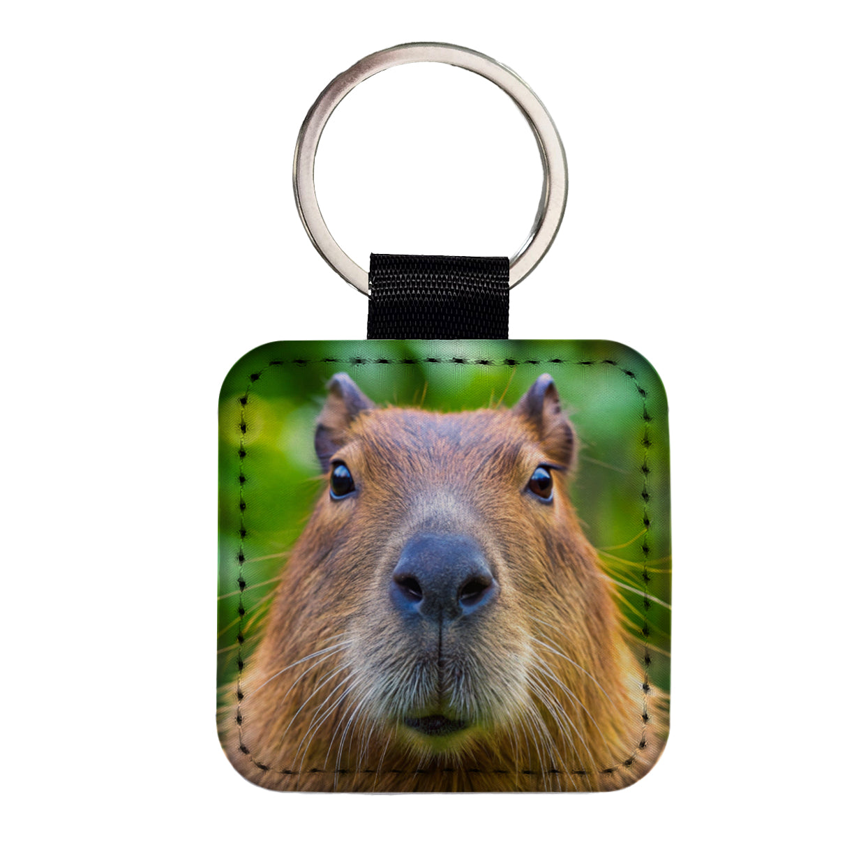 Capybara Face Square Faux Leather Keychain