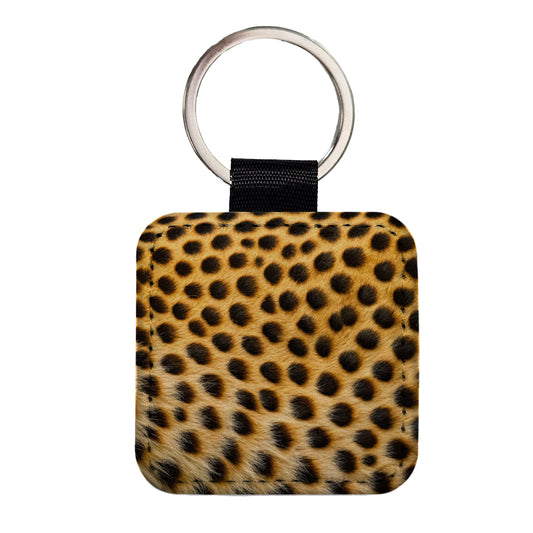 Cheetah Spots Fur Pattern Square Faux Leather Keychain