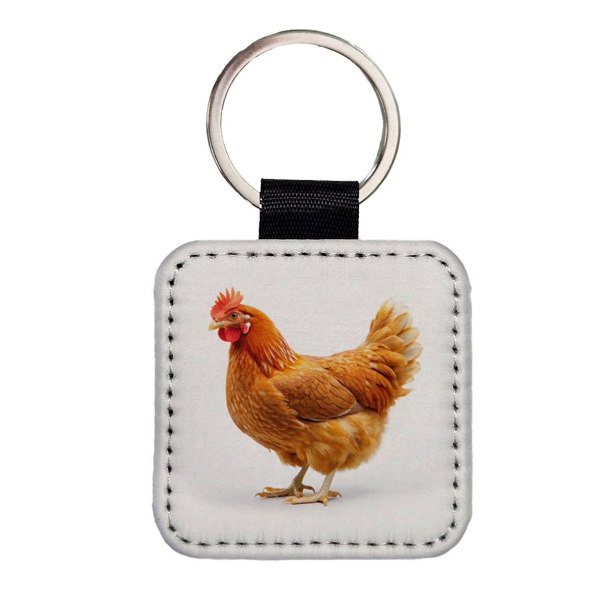 Chicken Square Faux Leather Keychain