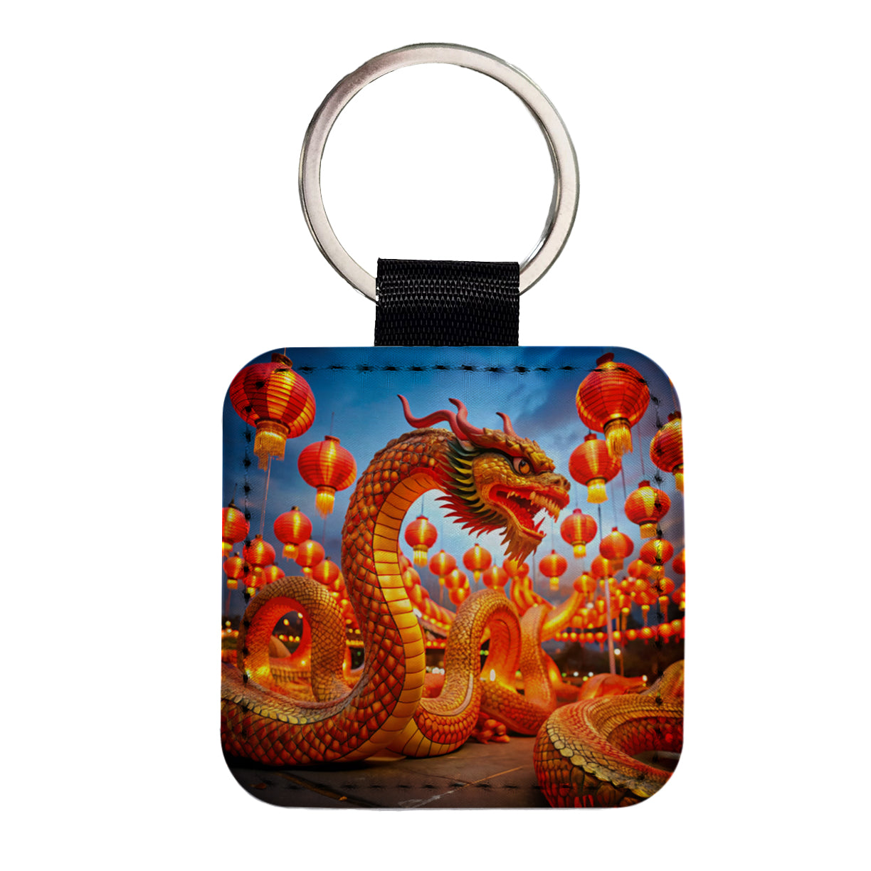 Chinese Lunar New Year Celebration Square Faux Leather Keychain