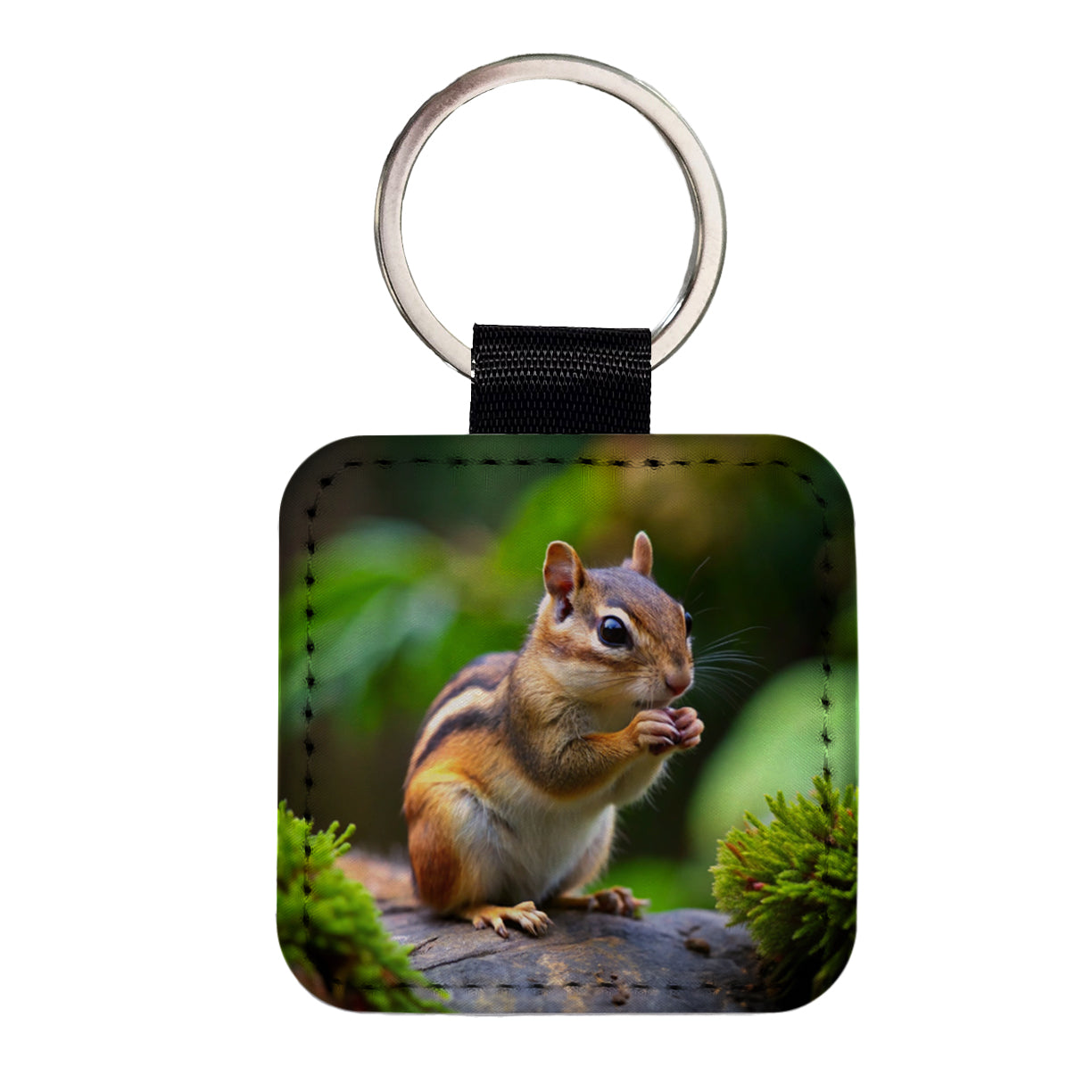 Chipmunk Square Faux Leather Keychain