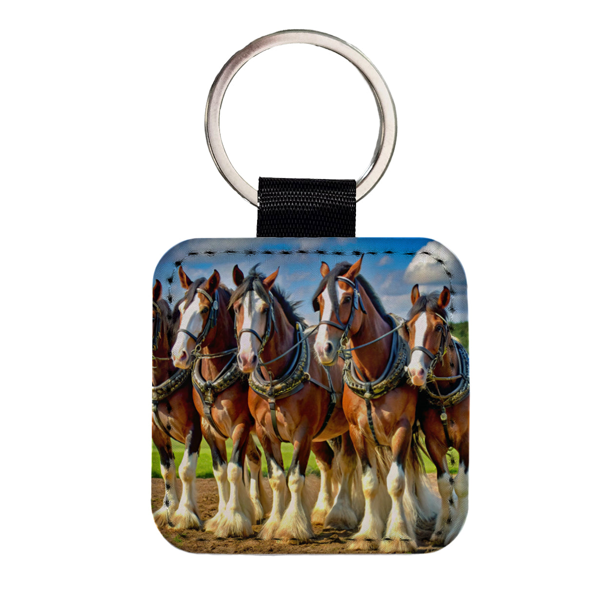 Clydesdale Horses Square Faux Leather Keychain